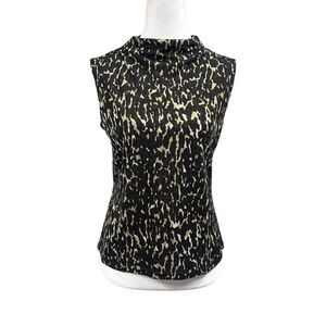 Sarah B Studio Textured Animal Print Sabrina High Neck Tank Blouse Sz M